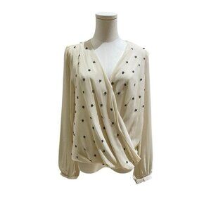 MM Couture Beaded Chiffon Double Breasted Faux Wrap Ivory Blose XS S M NEW/NWT